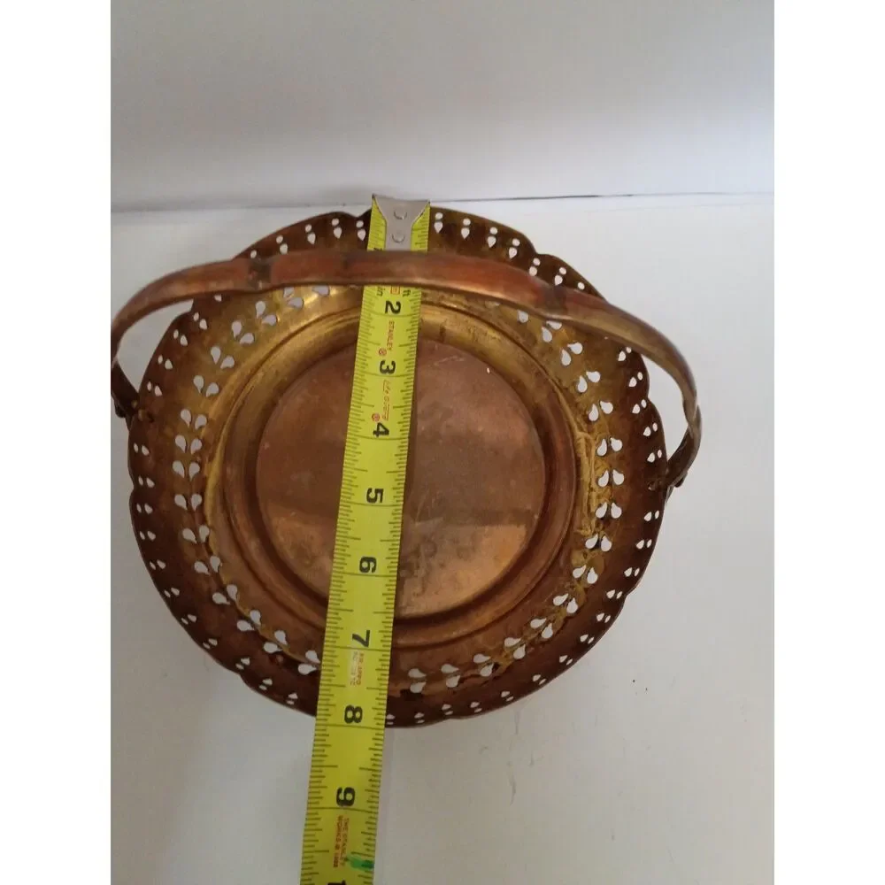 Vintage Brass Basket Bowl • 7” • Boho Cottagecore Decor • Rustic Metal • rustic